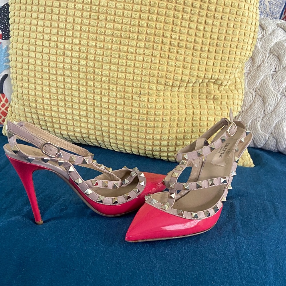 Valentino Pink and Cream Studded Heels